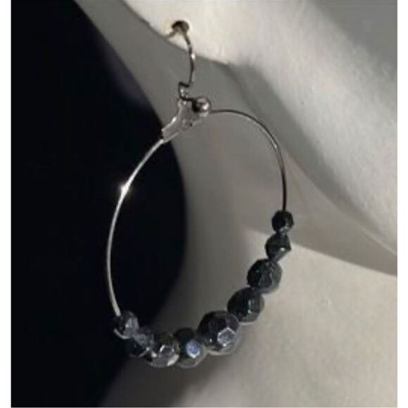 Bundle Sale 3 for $15 | Silver-Tone Metal Earrings | Dark Beads (1.5") - Picture 1 of 11